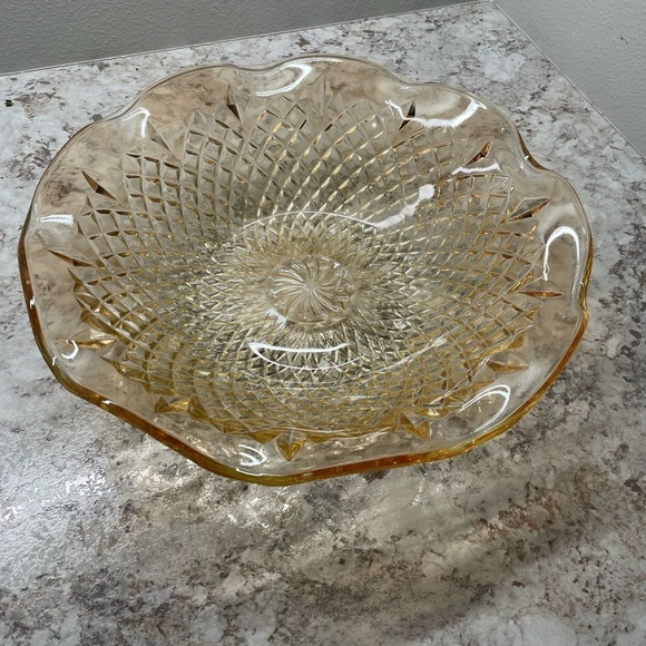 Vintage Yellow/Gold glass 10” decorative bowl - Picture 2 of 6